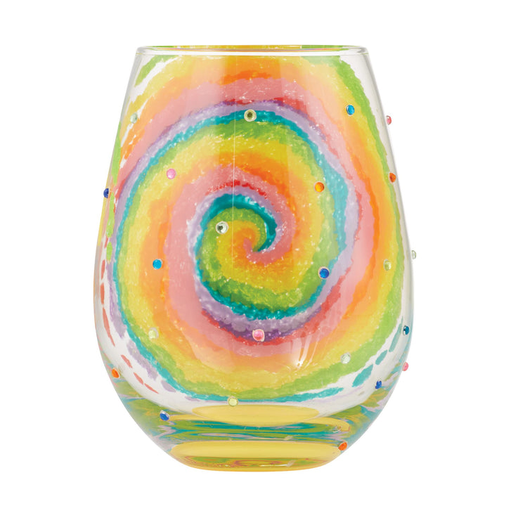 Tie Dye Hand Painted stemless wine glass