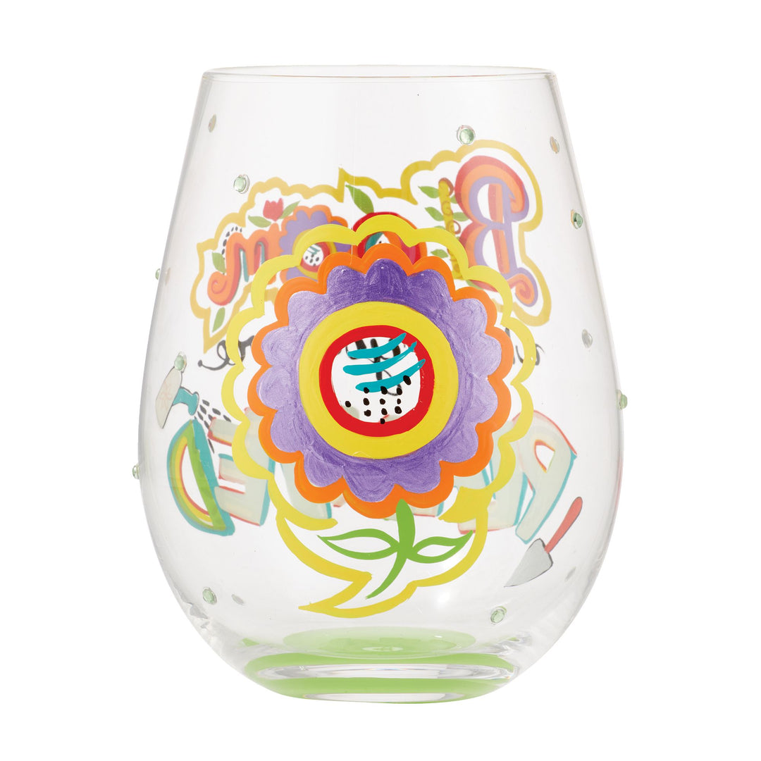 Bloom Where You Are Planted Hand Painted stemless wine glass