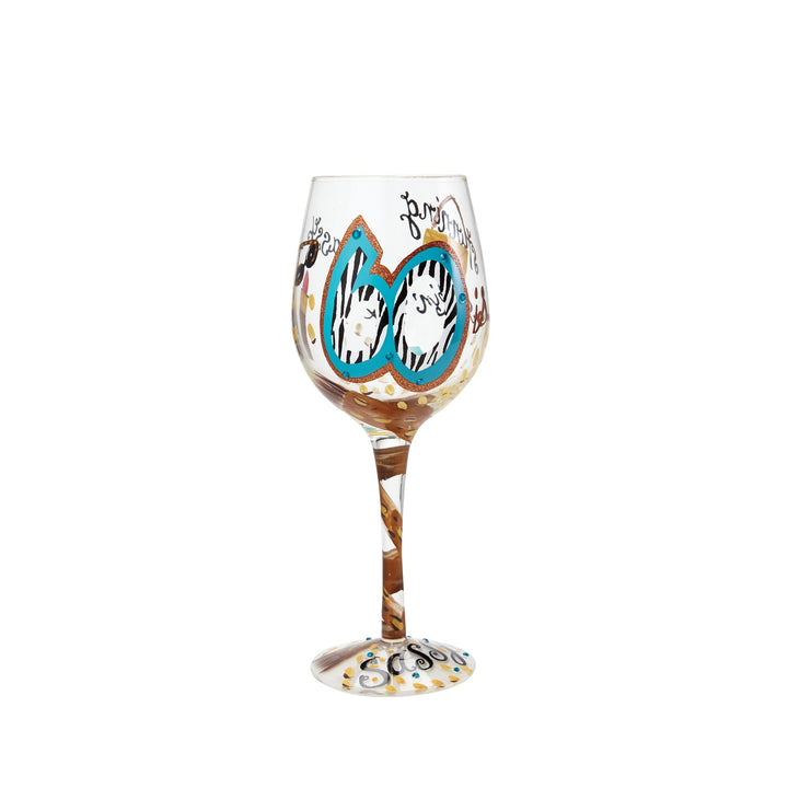 60 and Sassy Hand-painted Artisan Wine Glass, 15 oz.